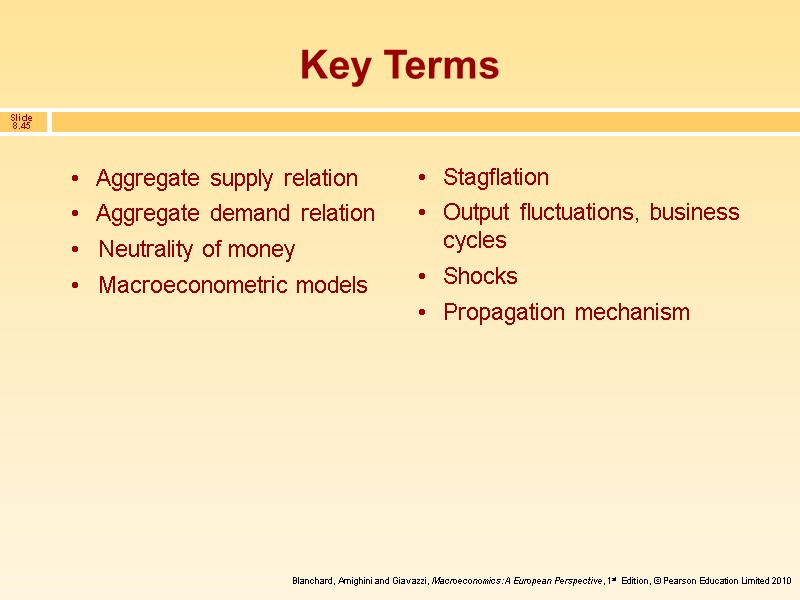 Key Terms  Aggregate supply relation  Aggregate demand relation  Neutrality of money